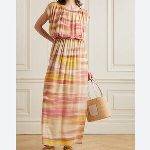 Loro Piana Edwina Printed Sunset Silk-crepe Maxi Dress Pineapple Sorbet Yellow